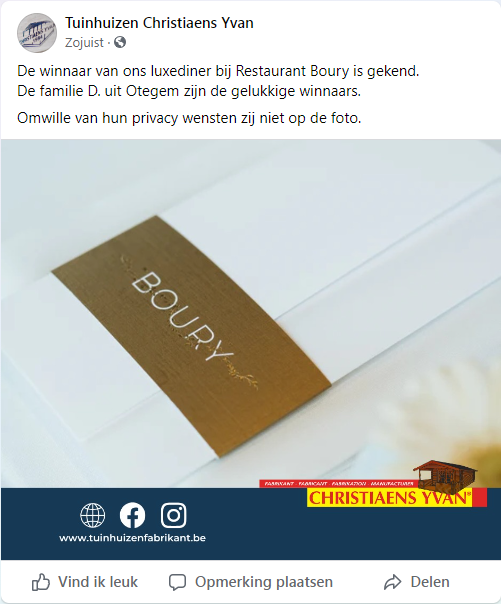 Winnaar Luxediner Boury 2025